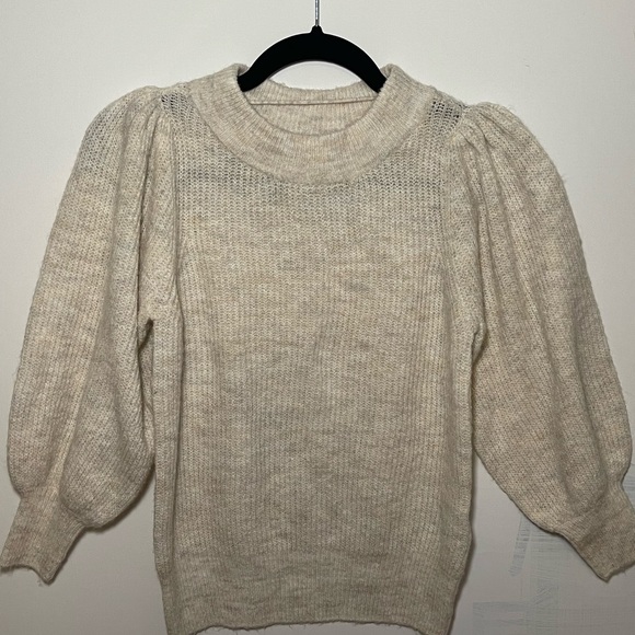 PUFF SHOULDER KNIT OATMEAL WOOL BLEND SWEATER XS - Picture 1 of 5